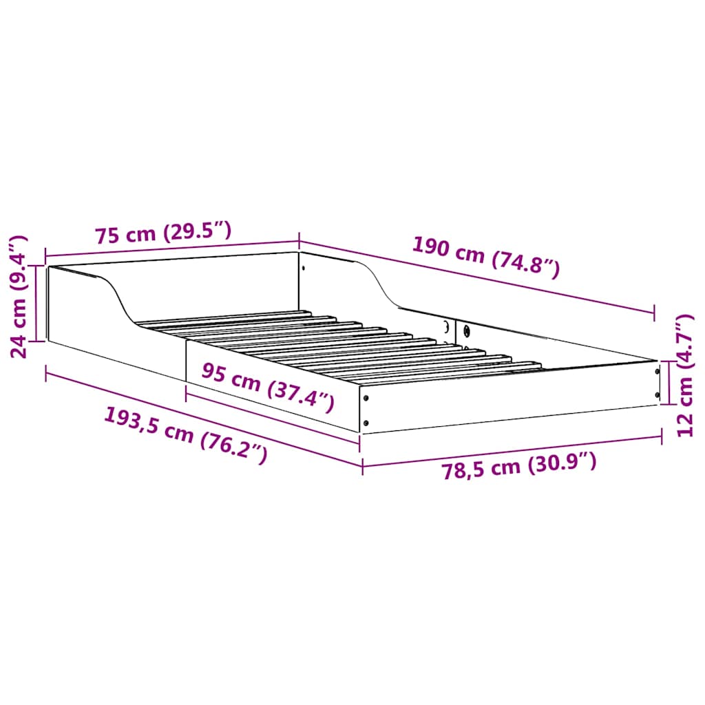 Bettgestell Wachsbraun 75 x 190 cm Massivholz Kiefer